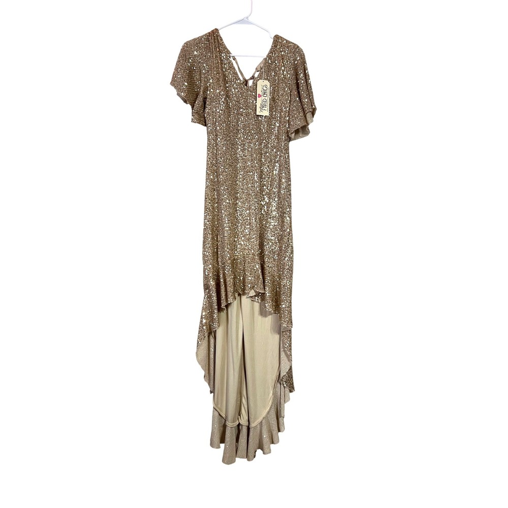 Southern Fried Chics Sequins Ruffle High Low Dress Small Glamorous Evening Party